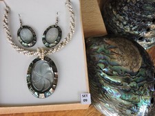 Set Collana Ciondolo Orecchini PAUA shell abalone MADREPERLA Nuovo Scatola #9