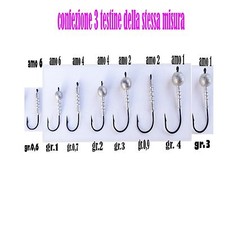 3 TESTINE PIOMBATE AMO PIOMBATO ESCHE ARTIFICIALI GOMMA SPIGOLA TROTA BLACK BASS