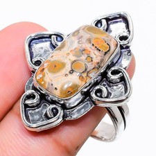 Anello gioiello in argento sterling 925 fatto a mano con pietra preziosa in p...