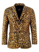 Blazer uomo stampa leopardata formale vestibilità classica sartoriale 2 bottoni cappotto vera pelle
