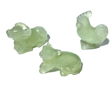 ARTE ORIENTALE COLLEZIONE ANIMALI GIADA NATURALE 3 PEZZI GALLO RINICERONTE CANE