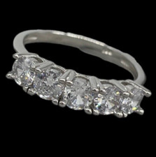 Anello donna argento 925 veretta con 5 pietre zirconi brillanti da anniversario.