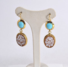 ORECCHINI  ARGENTO 925 DORATO CAMMEI SARDONICO TURCHESE NATURALE       AGHT 0878