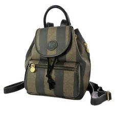 Borsa zaino originale FENDI in tela e pelle PVC a righe marrone e nero #60728