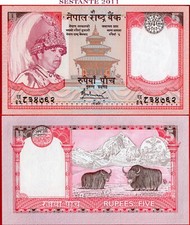 NEPAL 5 RUPIE nd 2005 2006 P 53c UNC spedizione gratuita da 100€
