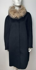 Cappotto MARINA RINALDI 42 44 nero 100% lana vera pelliccia collo forma uovo