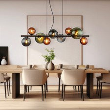 Lampadario Sospeso Per Sala Da Pranzo 9 Fiamme Vetro Sfera Grigio LED H 120 Cm