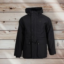 Fred Perry Parka Imbottito Giacca Zip-Through Invernale Grande XL Nero J2574 Prezzo consigliato £250