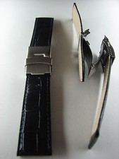 1 CINTURINO PELLE STAMPA ALLIGATORE CHIUSURA DEPLOYANTE DA 24 MM BLU SCURO