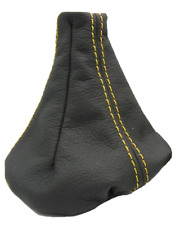 CUFFIA CAMBIO VERA PELLE ANTRACITE CUCITURE GIALLE PER FIAT PANDA 169 2003-2012