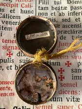 RARA RELIQUIA ANTICA Santa Rita: reliquiario in ottone e cuoio -ex-indumentis-1800 