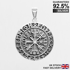 Elmo di soggezione Vegvisir ciondolo runa bussola vichinga norvegese✔️argento massiccio 925✔qualità