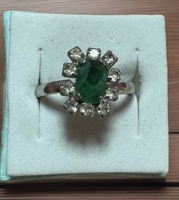 Christian Dior Anello Vintage 1970 con cristallo Verde e Strass