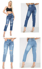 Nuovo Ladies Donna Strappato Denim Jeans Ginocchio Taglio Sciolto Fit Trouser UK