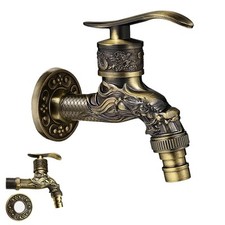 Rubinetto Vintage Scolpito in Ottone Anticato per Lavabo da Bagno Giardino 