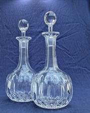 Splendida coppia di decanter vintage in vetro taglio cristallo piombo e albero - 29 cm