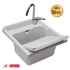 Pilozzo in Resina da esterno 50x50 cm Pilozzo Lavatoio Lavello con Sifone e Asse
