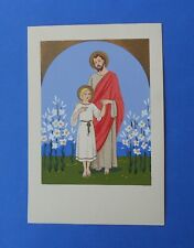 Santino Cartolina Manufatto Pochoir Meschini GM San Giuseppe Gesù Bambino 64