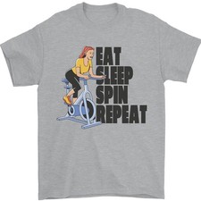 Spinning Eat Sleep Spin Ripetere Ciclismo T-Shirt 100% Cotone