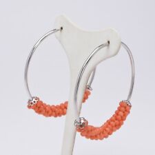 ORECCHINI CERCHIO GRANDI  IN ARGENTO 925 CON CORALLO ROSA              AGHT 0641