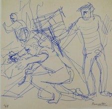 VECCHIO DISEGNO PENNA SU CARTA FIRMATO OPERA DEL PITTORE MODENESE PANCALDI P28.2