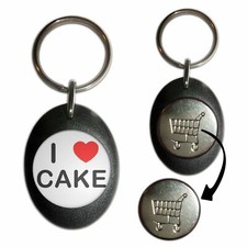 Cake I Love Plastic Shopping Trolley £1/€1 Coin Key Ring (43mm x 32mm)
