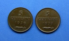 LA014-SAN MARINO - 5 Centesimi 1936/37 - 2 Pezzi