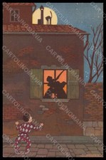 Artista Firmato Sgrilli Bambini Arlecchino Ragazzo Carta Luna Gatto 2111-2 pz VK7928