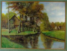 Artista tedesco settentrionale K. Selpke "Paesaggio canale tedesco settentrionale con case in legno"