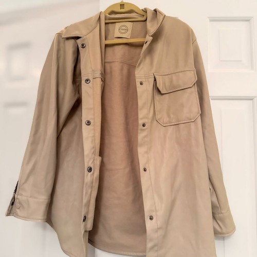 Giacca camicia ecopelle - , beige