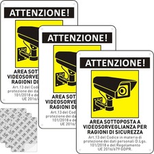 Cartello Area Videosorvegliata Con Avviso GDPR, 3 Cartello Videosorveglianza, 20