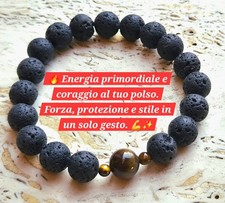Bracciale Uomo in Pietra Lavica Naturale Lava Occhio di Tigre Stone 10mm