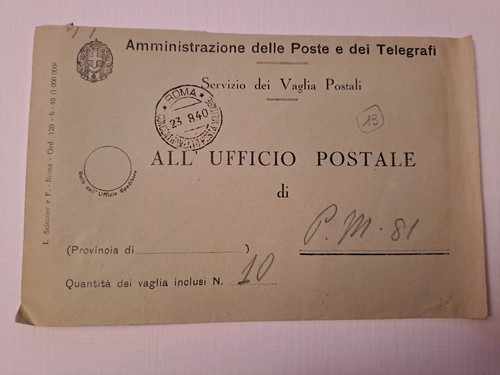 Busta servizio vaglia postali
