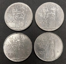 lotto 4 pezzi 100 lire Italia Italien Italy KM 96.1 anni 1956 1957 1958 1959