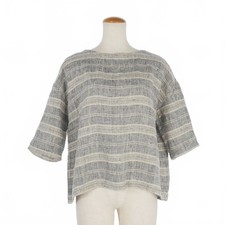 Camicetta pullover 7th GATE da donna in lino grigio manica a 3/4