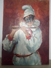 Dipinto olio su tela "Pulcinella col flauto". Maestro Angelo Sansone