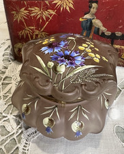 Vecchia scatola in vetro dipinta a mano- fiori