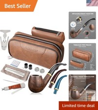 Set pipa in vera pelle e legno