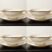 ANTICO SET 4 TAZZE BRODO STILE IMPERO PORCELLANA DECORO ORO BAVARIA ESCHENBACH