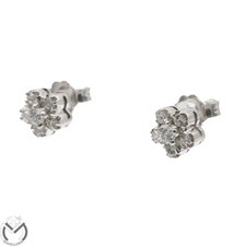 Orecchini oro bianco 18 kt 750 fiore diamanti 0,39 ct -614/VE-