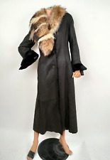 Cappotto soprabito lungo montone Nero donna Tg42 Shearling collo pelliccia-XXX
