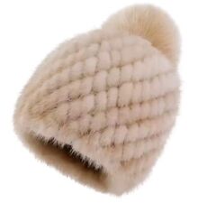 Cappello In Pelliccia Di Visone Con Pom Pom Lavorato A Maglia