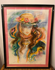 Jovan Vulic (1951) Ritratto di ragazza,tecnica mista su carta, cm 70x50, firmato