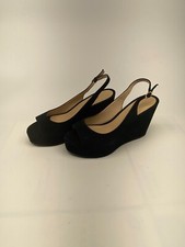 Stuart Weitzman Womens Riviera Suede Black Wedge Slingback Peep Toe Sandal Sz 10