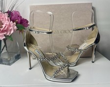 Jimmy Choo sandalo donna tacco alto - argento con cristalli - taglia UK 5 EU 38 nuovo