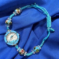 BOER Cloisonne blue beaded silver tone adjust string bracelet estate WATCH A20