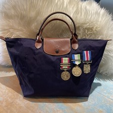 Borsa a mano 26b Longchamp X JEREMY SCOTT LE PLIAGE VIOLA NYLON PELLE TOTE nuova