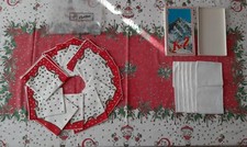Tovaglia a tema natalizio (dimensioni: 125x205cm) con sei tovaglioli (anni '70)