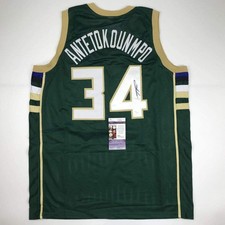 Maglia personalizzata autografata/firmata Giannis Antetokounmpo Milwaukee verde JSA COA