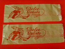 NUOVI! 2 incarti per gelato da passeggio anni '60 DOLCE GELATO. Cm 18 x 5,5 x 3